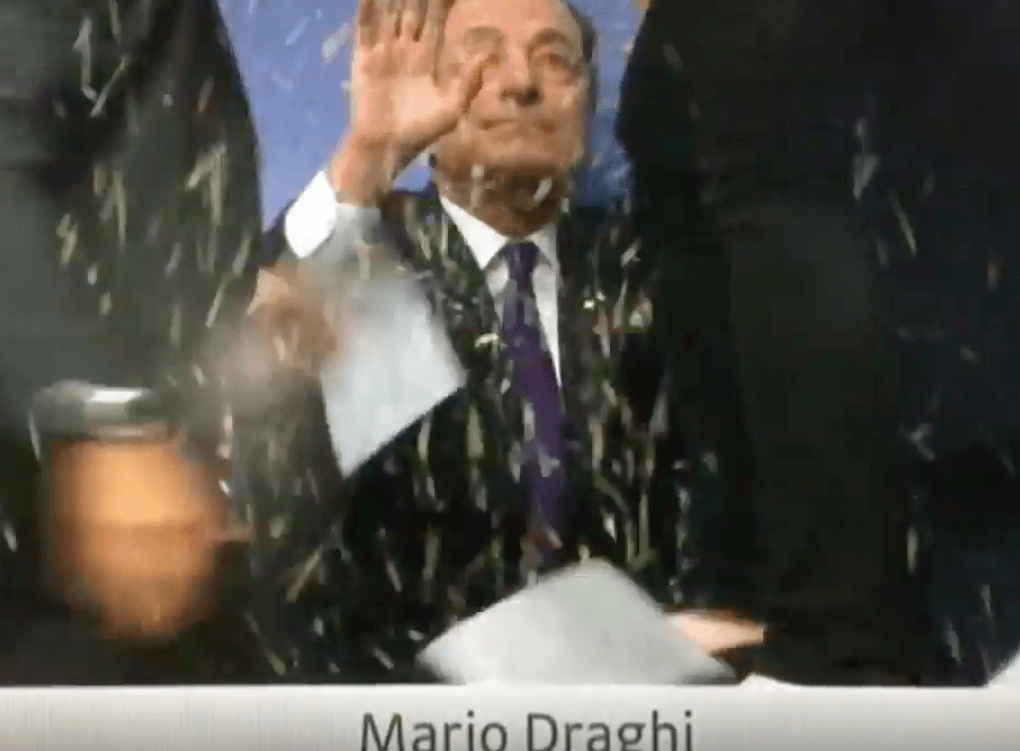 EZB: Mario Draghi im Konfetti-Regen