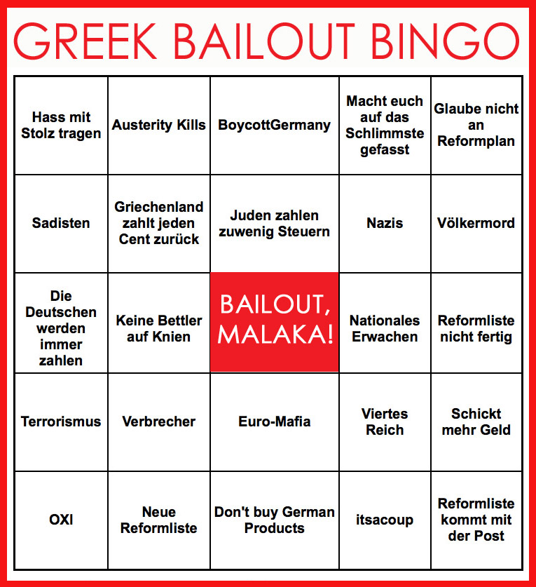 Greek Bailout Bingo – Mit Hochfrequenzbeleidigungen zum 80 Mrd Euro Kredit